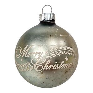 Vtg Shiny Brite Blue 2.25" Merry Christmas Stencil Mercury Glass Ornaments Ball